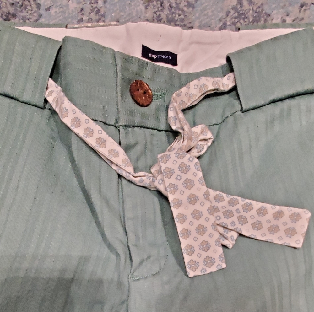 Green Stripe Wide-Leg Pants with Tie Waist Size 4 - Picture 4 of 7